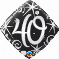 Black Elegant Swirls & Sparkles 40th Birthday Balloon